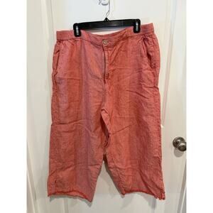 Coldwater Creek Womens Sz 18 Coral Pink 100% Linen Cropped Wide Leg Pants Beach